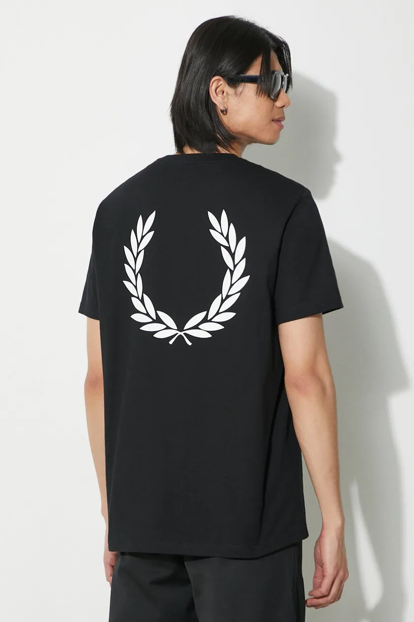 black Fred Perry cotton t-shirt Rear Powder Laurel Graphic Tee Men’s