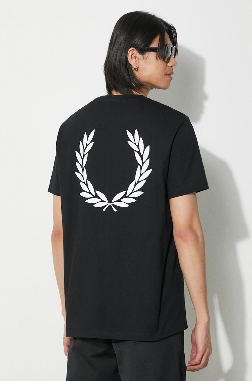 black Fred Perry cotton t-shirt Rear Powder Laurel Graphic Tee Men’s