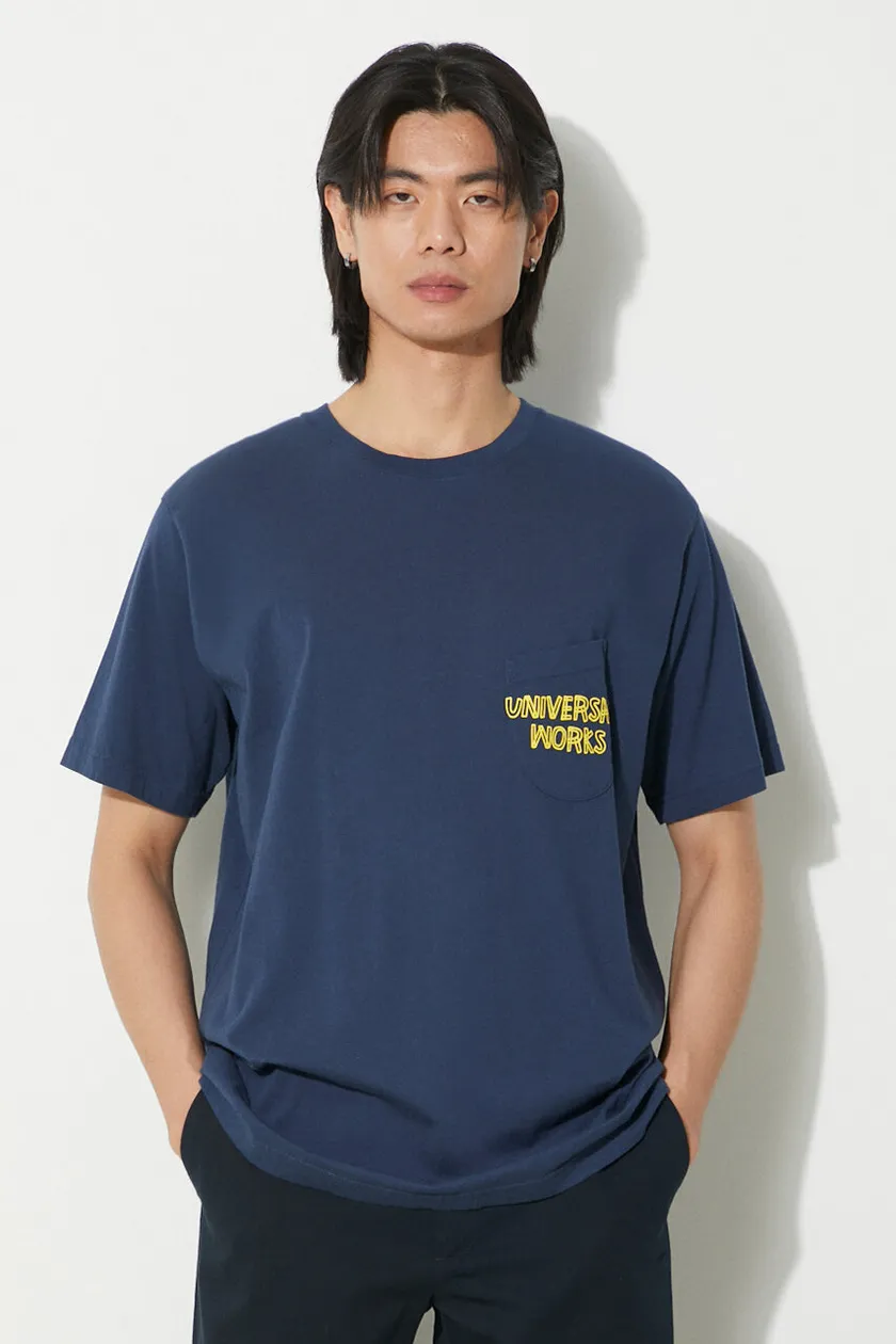 navy Universal Works cotton t-shirt Print Pocket Tee Men’s