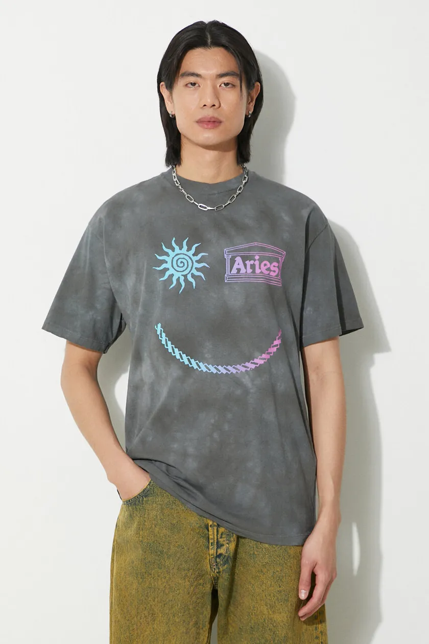 gray Aries cotton t-shirt Grunge Happy Dude SS Tee Men’s