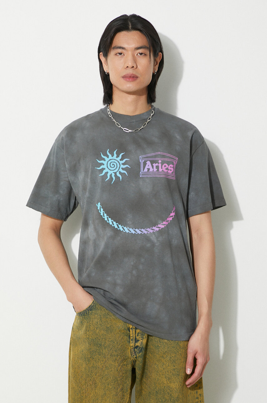 gray Aries cotton t-shirt Grunge Happy Dude SS Tee Men’s