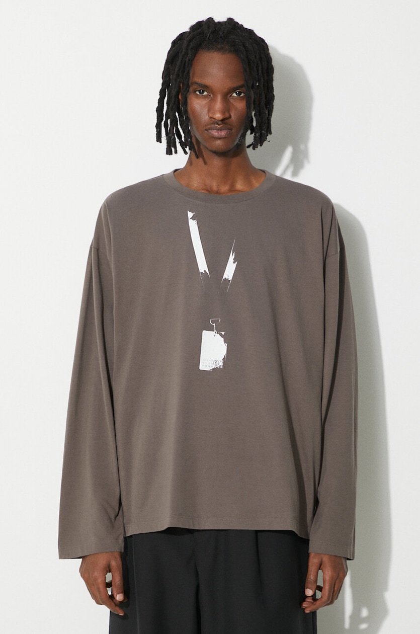 Gray Printed Long Sleeve T-Shirt by Maison Margiela on Sale