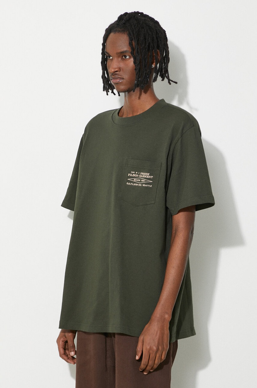 Tシャツ・カットソー FILSON Cotton T-shirt with breast pocket (FMTEE0112 129) Filson cotton t-shirt Embroidered Pocket men's green color