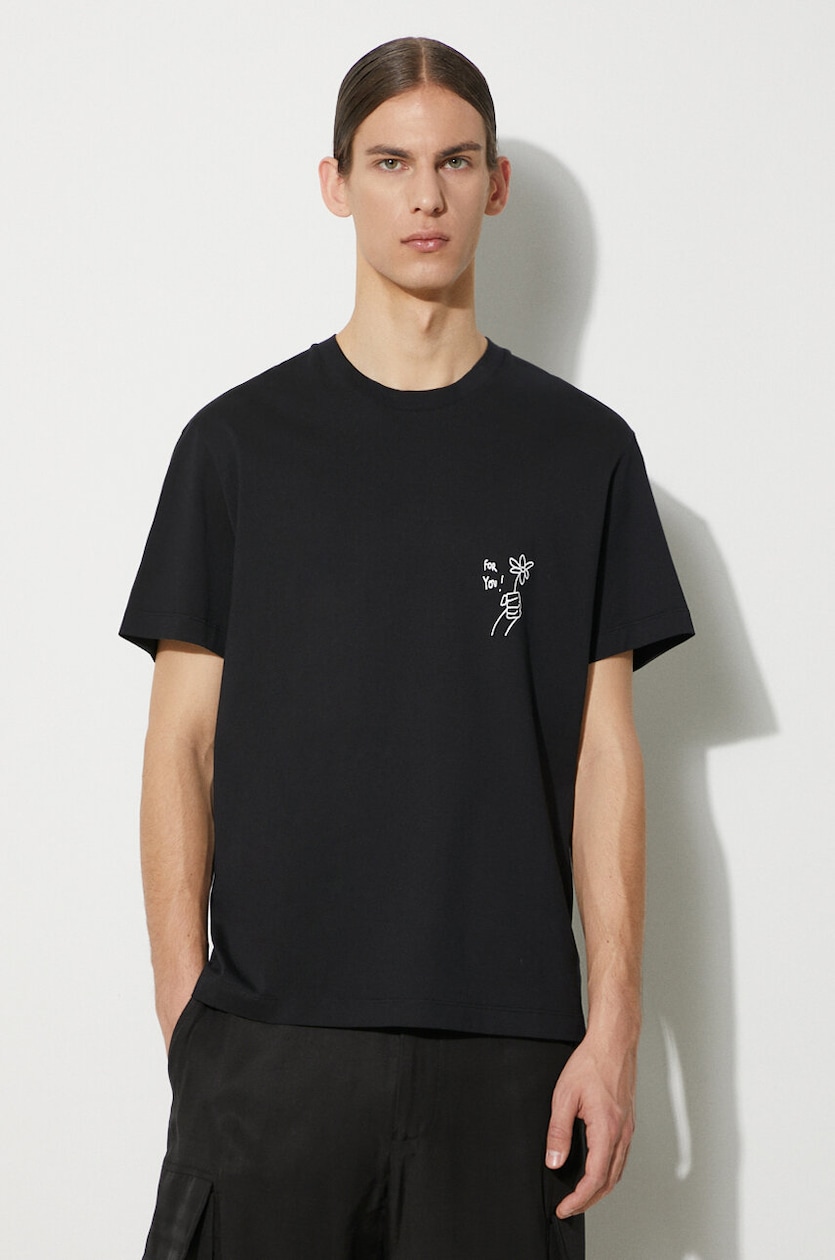 Tシャツ・カットソー NEIL BARRETT Men T Shirts MY70222A Y522 001N Black Neil Barrett cotton t-shirt Slim Heart Shape Print men's