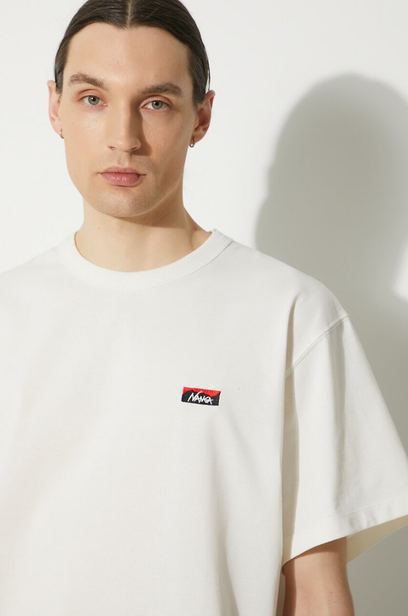 超安い品質 Nanga t-shirt Eco Hybrid Box Logo Embroidery Tee men's white Clothing