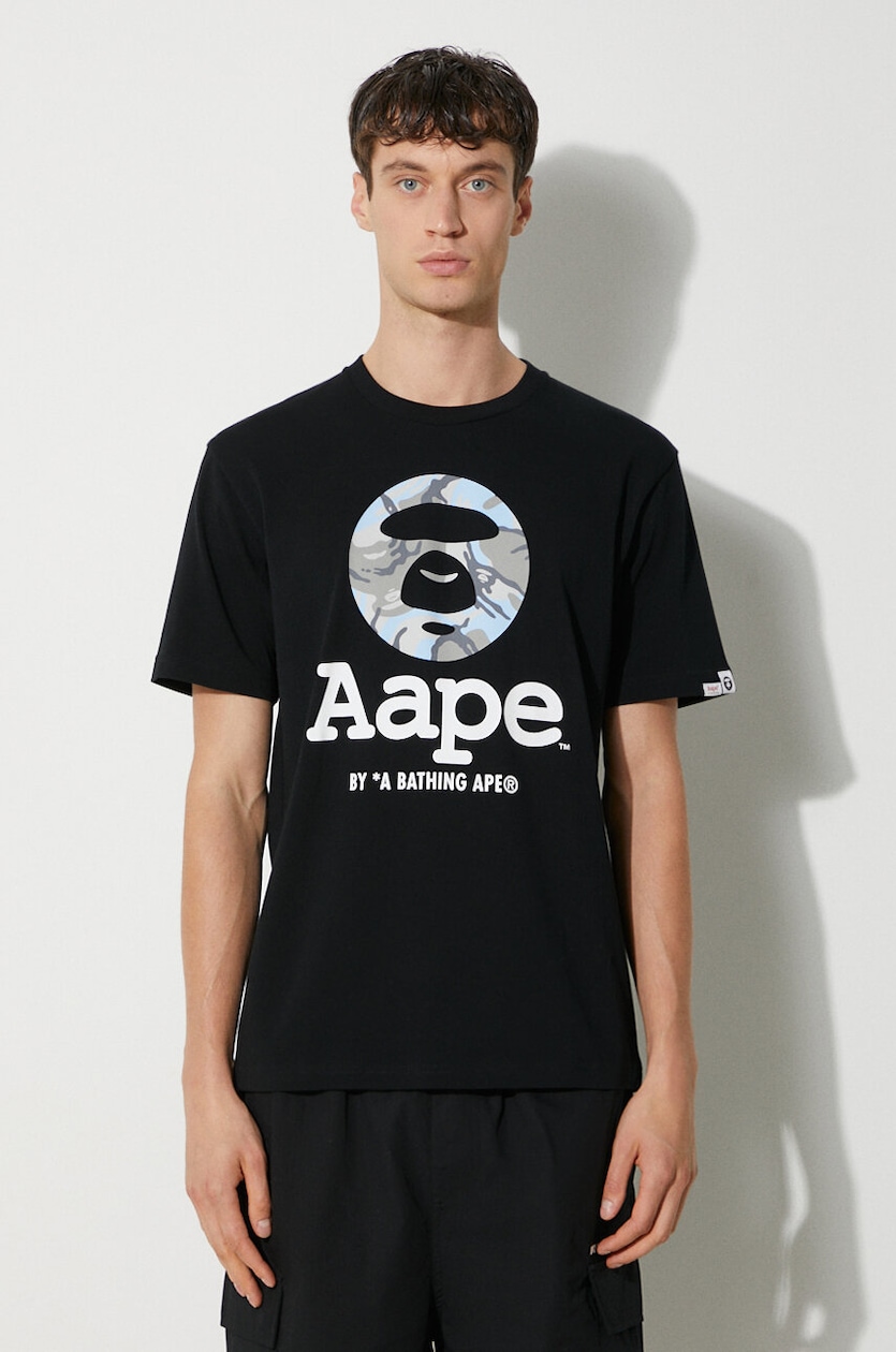 AAPE cotton t-shirt Basic Tee men's black color with a print