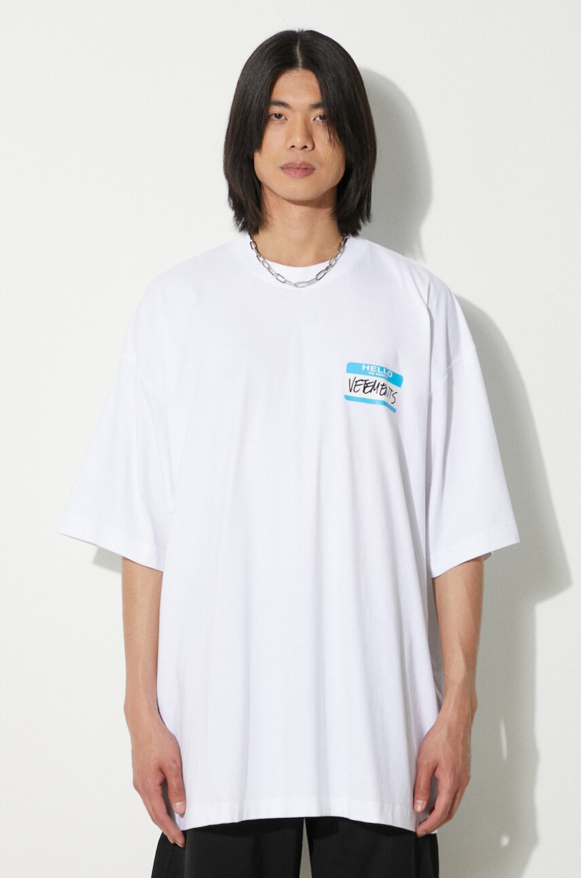【関税込み】VETEMENTS ホワイト Date Me Please Tシャツ VETEMENTS cotton t-shirt My Name Is Vetements T-Shirt PRM EU