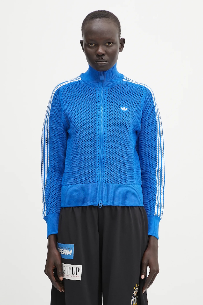 adidas Originals sweatshirt Crochet Tracktop blue color patterned adidas Originals sweatshirt Crochet Tracktop blue color patterned