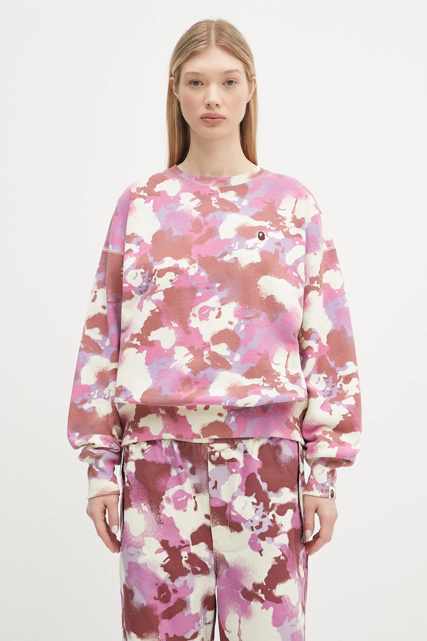 A Bathing Ape felpa in cotone Map Camo Crewneck colore rosa