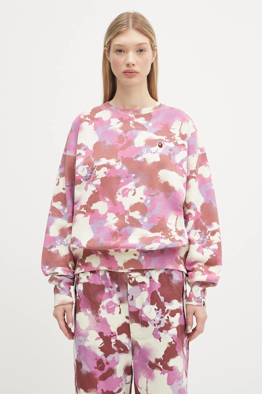 A Bathing Ape felpa in cotone Map Camo Crewneck colore rosa