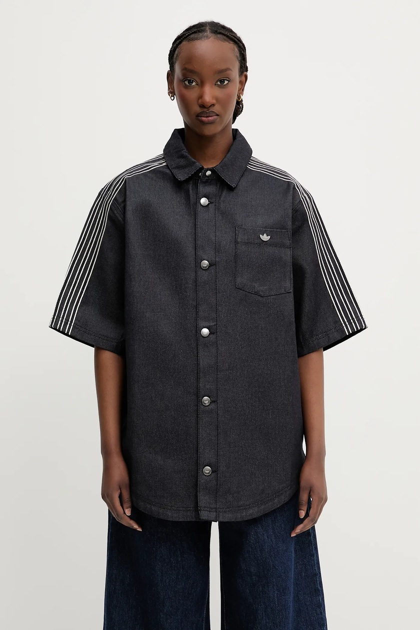adidas Originals denim shirt Denim Shirt navy blue color relaxed