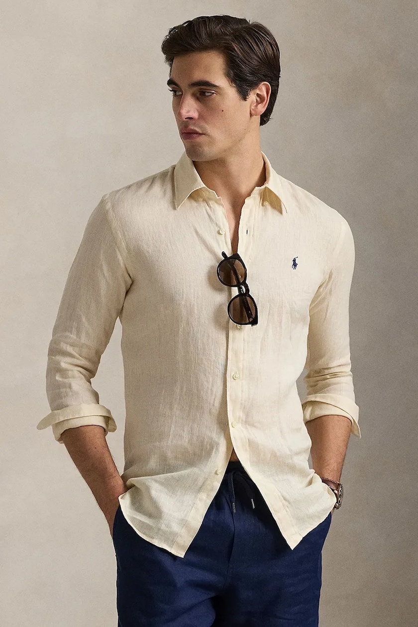 Polo Ralph Lauren linen shirt Long Sleeve Sport Shirt beige Polo Ralph Lauren linen shirt Long Sleeve Sport Shirt beige