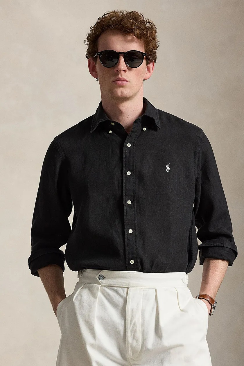 Polo Ralph Lauren linen shirt Long Sleeve Sport Shirt white color