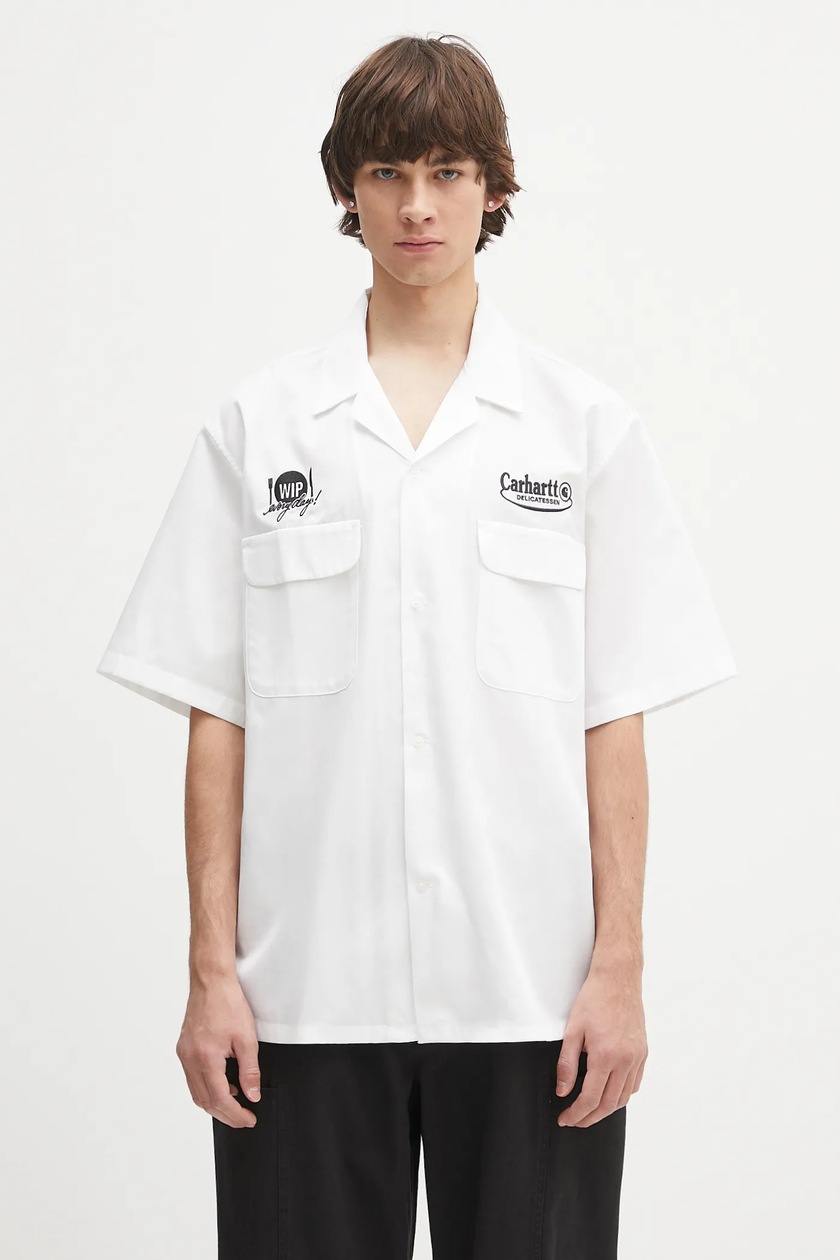 【Carhartt】S/S LINK SCRIPT SHIRT R6576 Carhartt WIP cotton shirt S/S Link Script Shirt men's white