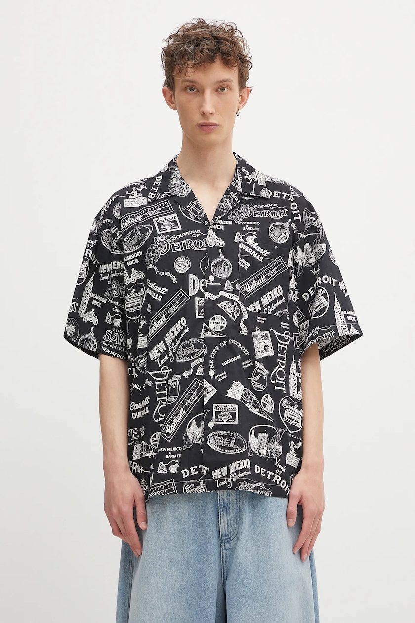 Carhartt WIP cotton shirt S/S Drewe Shirt black color Carhartt WIP cotton shirt S/S Drewe Shirt black color