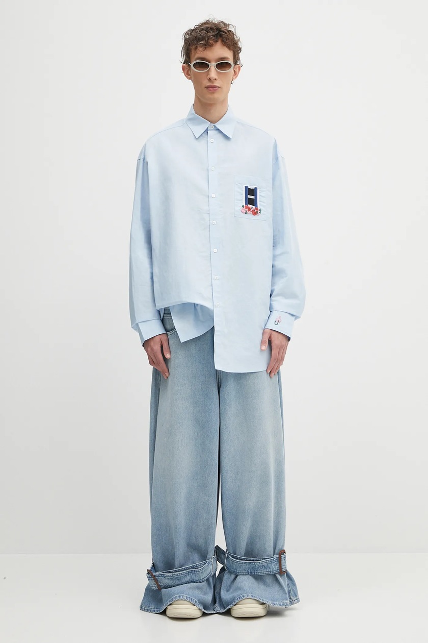 Tシャツ・カットソー J W ANDERSON SS25 'Window' shirt (SH0352PG1698 804) JW Anderson cotton shirt Window Embroidery blue color
