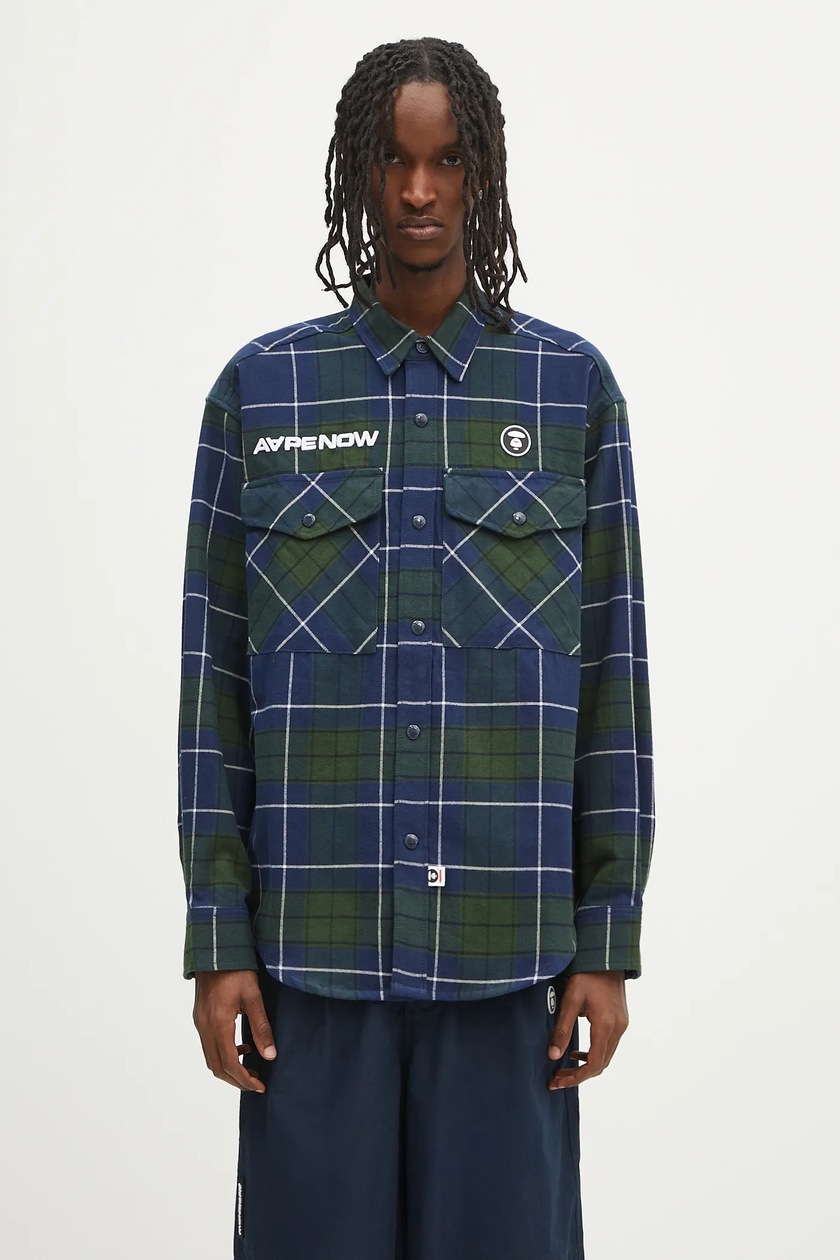 Maison Kitsuné cotton shirt Fox Head Classic Striped navy blue