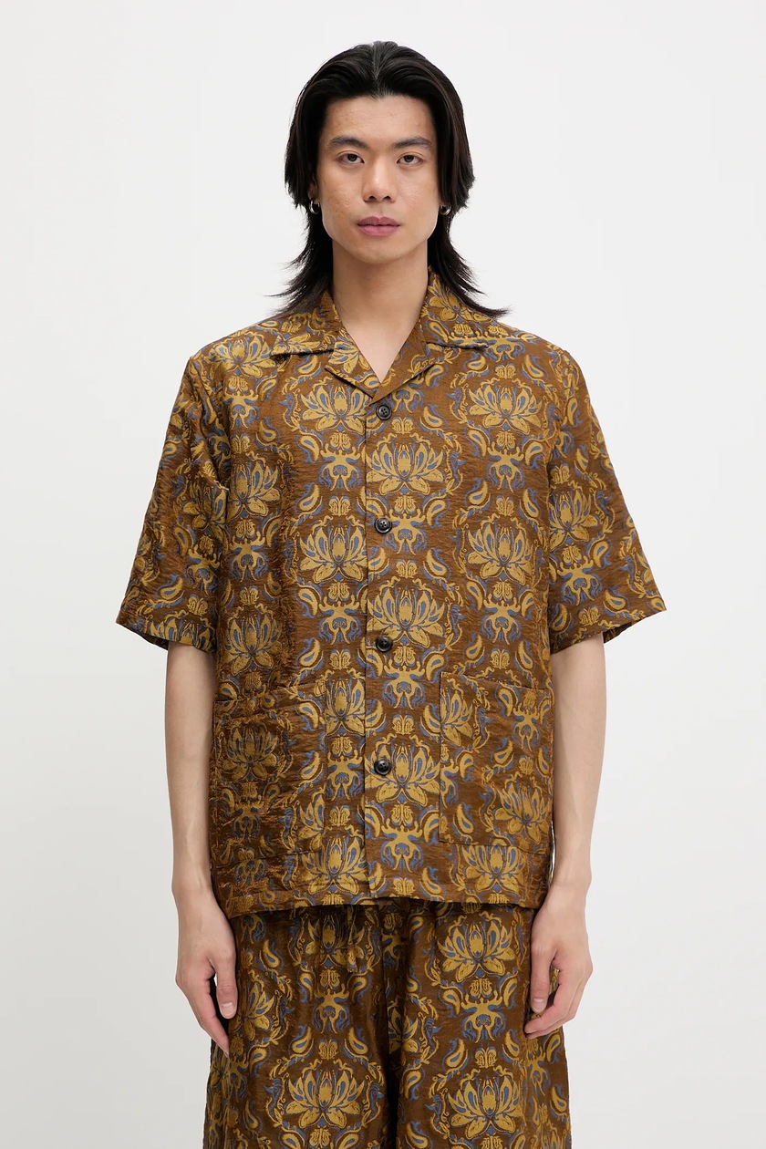 RHUDE RHSS25TT050122306 関税送料込 RHUDE cotton shirt Leopard Boxy Work brown color relaxed
