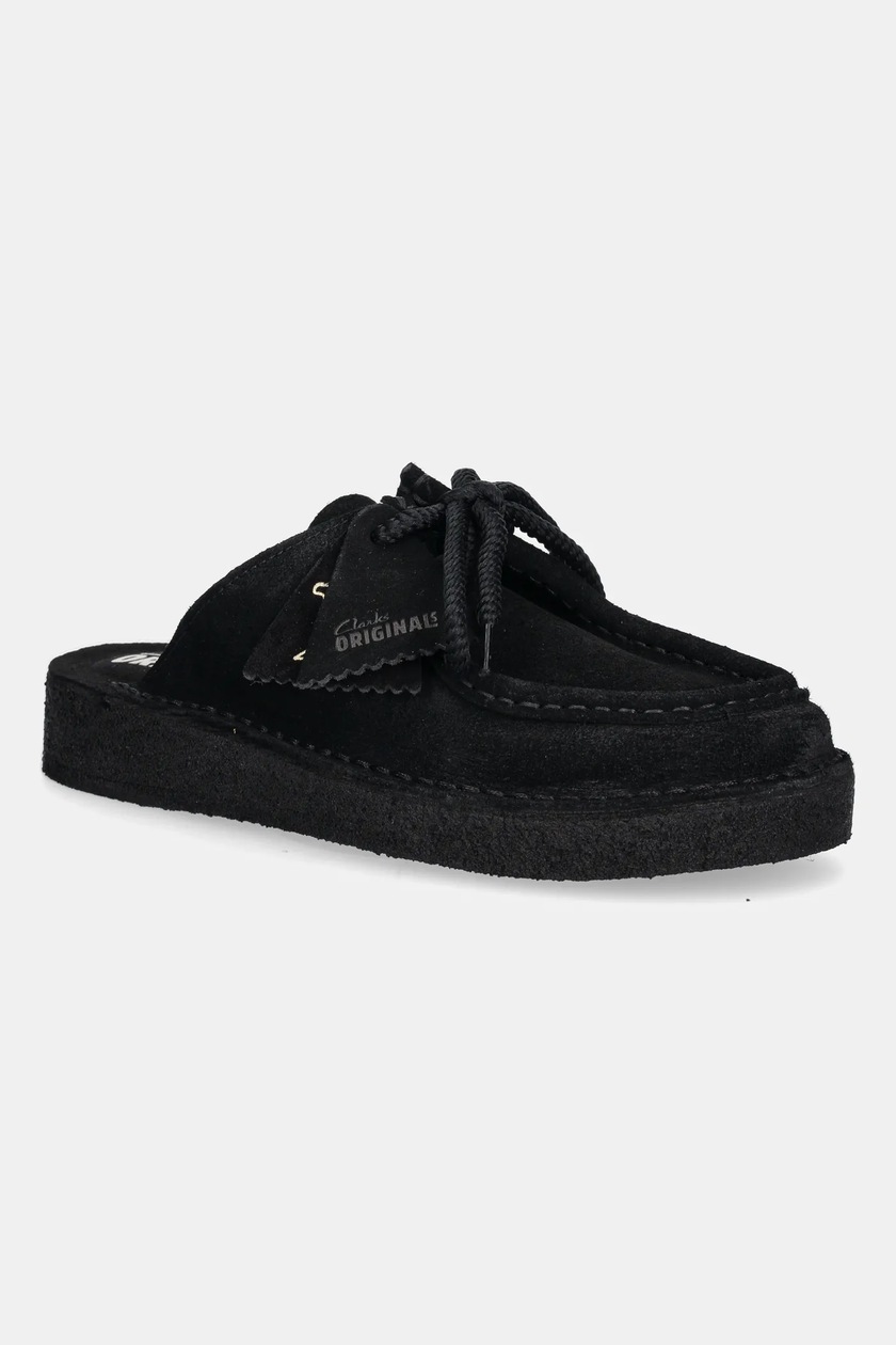 Clarks Originals suede sliders Trek Wedge Mule women's black color