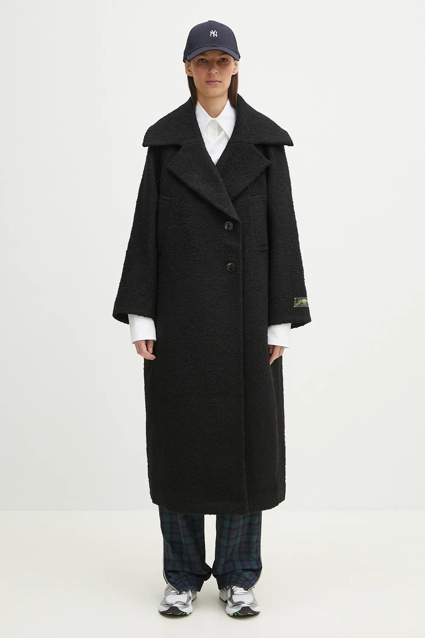 【送料&関税込】Ganni Boucle Coat Black Long Black Boucle Wool Coat | GANNI ES