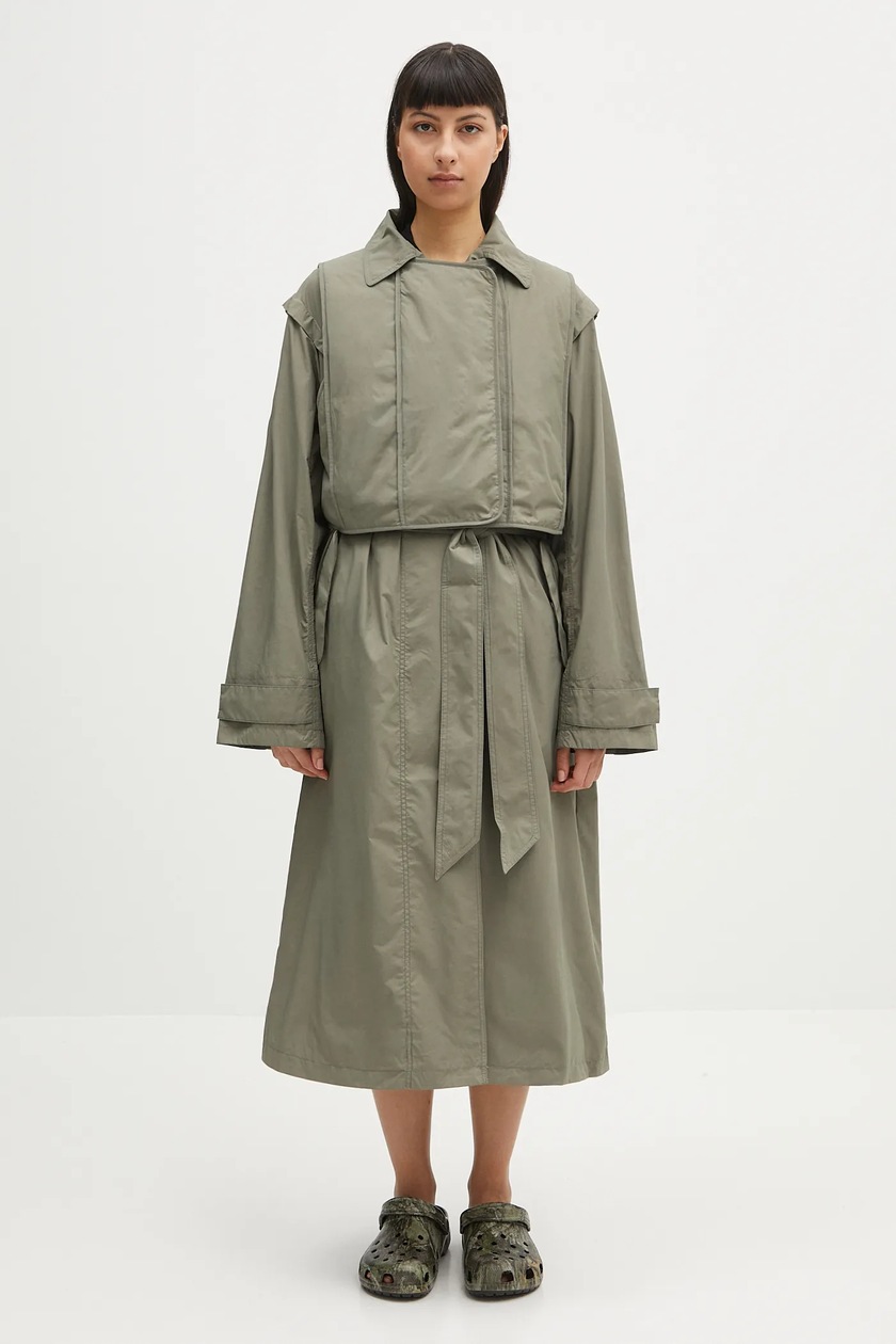 GANNI trench coat Heavy Twill Midi Trench black color W0893