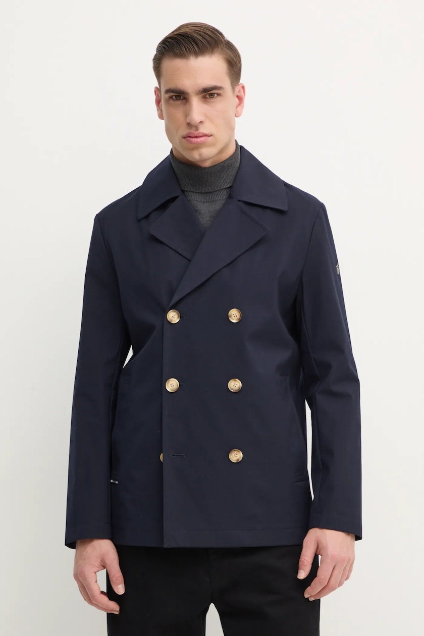 Doppio Petto Liu Jo Uomo Cappotto Cappotto Blu Cappotto Corto