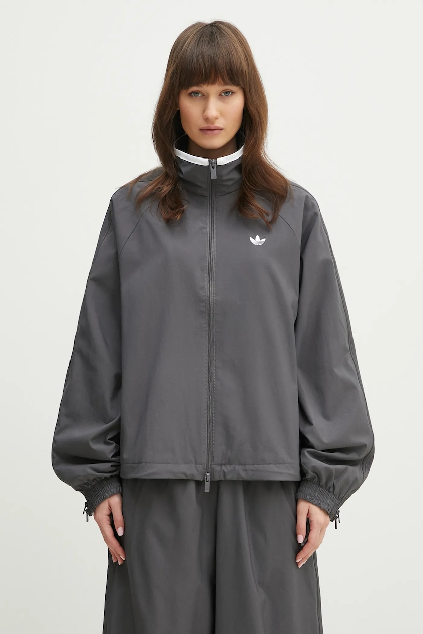 adidas Originals jacket WOVEN TT ZIP women's gray color JY8879 at adidas Originals jacket WOVEN TT ZIP women's gray color JY8879 at