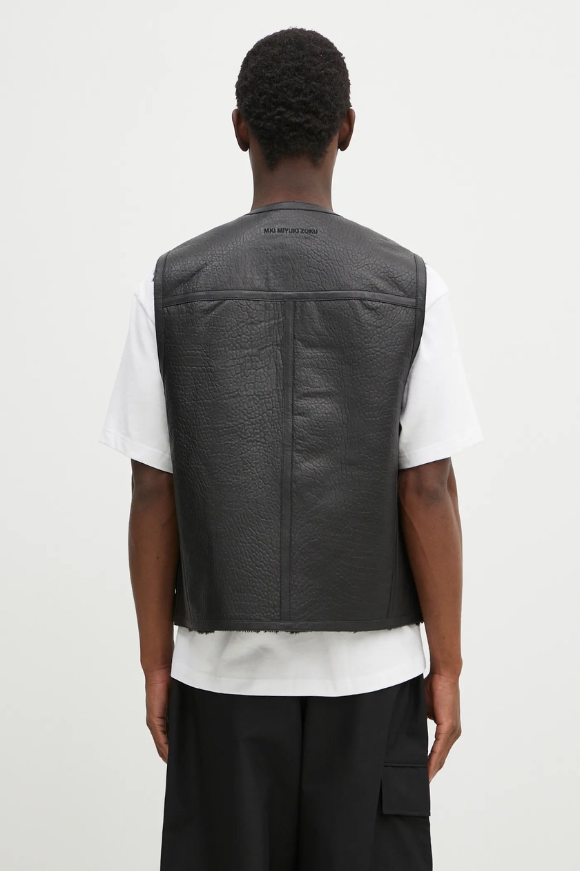 MKI MIYUKI ZOKU leather vest Shearling Vest men's black color