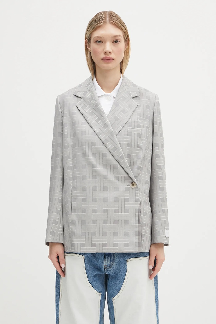 Kenzo wool jacket Solid Kimono Blazer gray color smooth