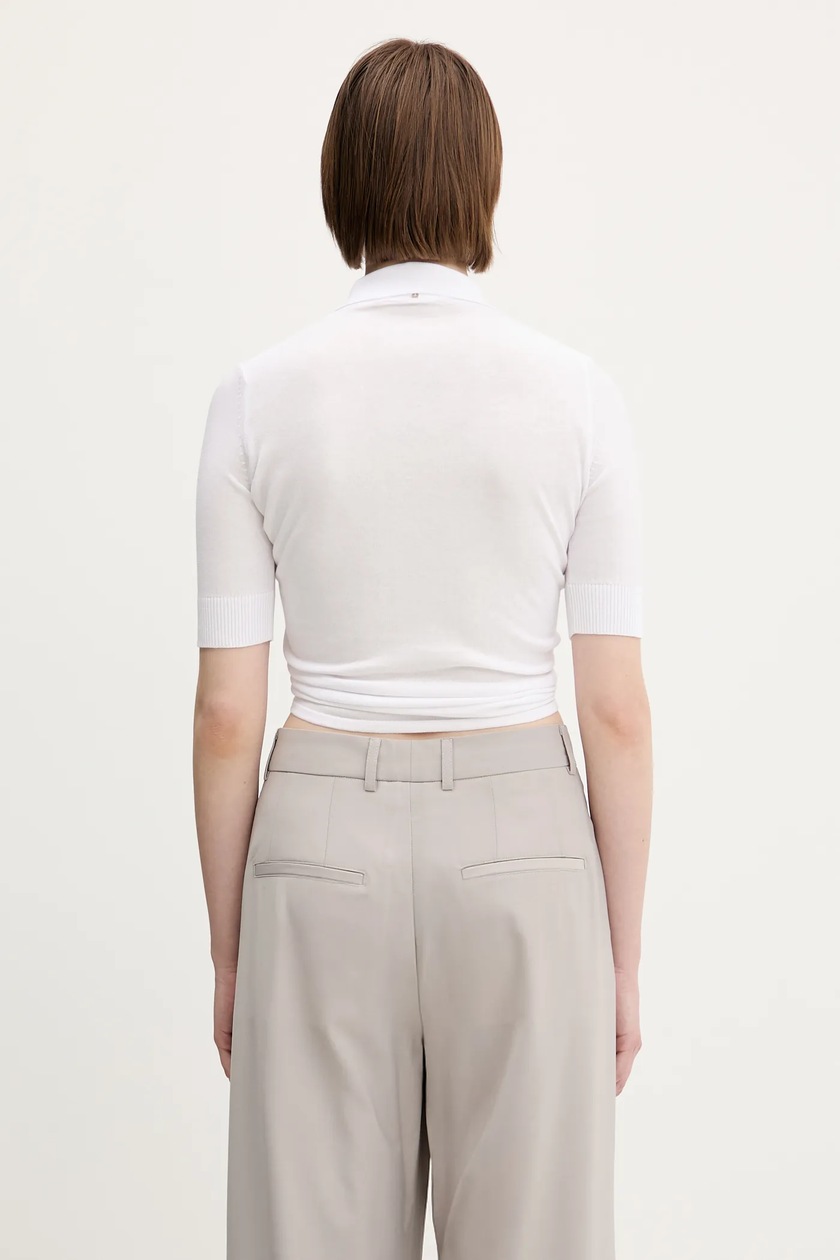 Tシャツ・カットソー SPORTMAX SS25 SHAKER CROPPED POLO SHIRT (2512361052600 001) Sportmax cotton polo shirt Shaker white color 2512361052600