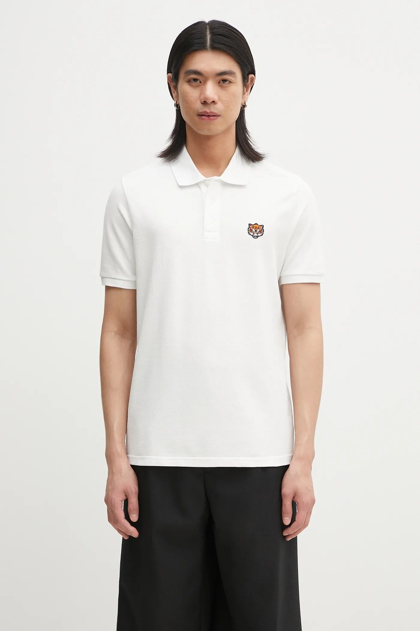 Kenzo cotton polo shirt Happy Tiger men's white color smooth Kenzo cotton polo shirt Happy Tiger men's white color smooth