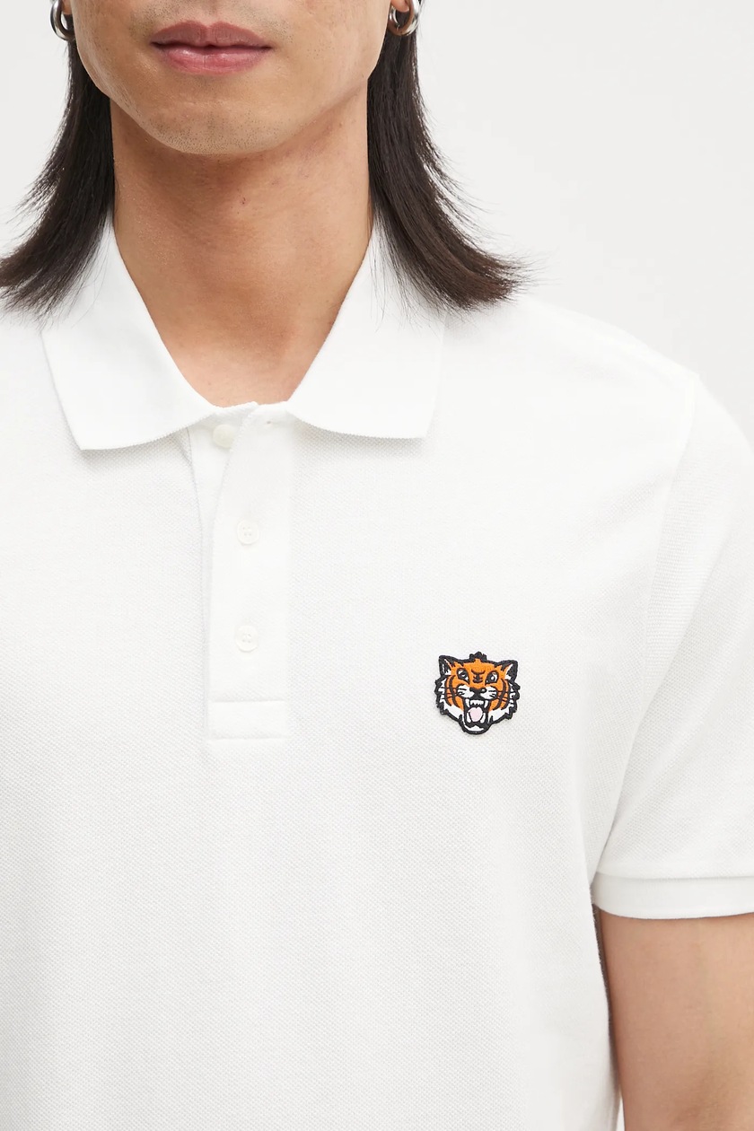 Kenzo cotton polo shirt Happy Tiger men's white color smooth
