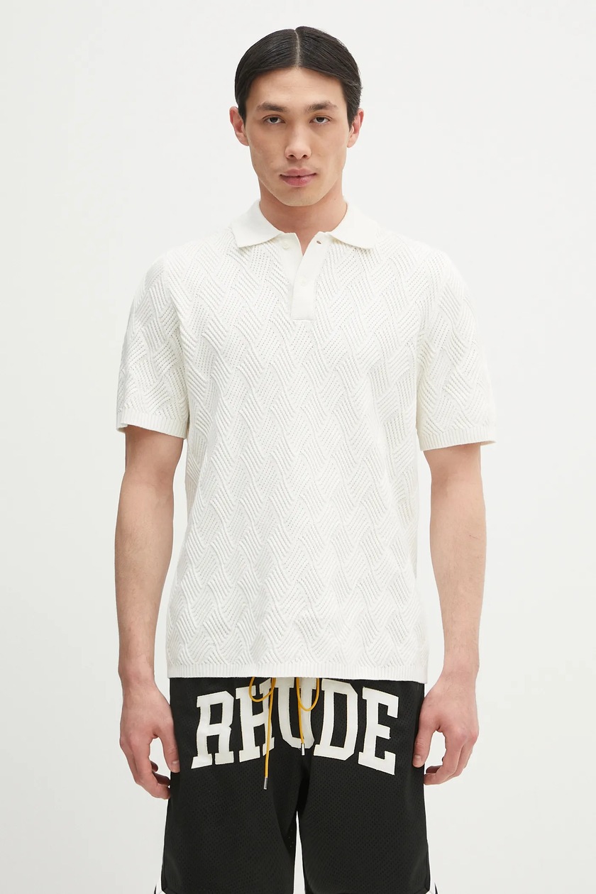 Chalk White Silk and cotton polo shirt | PRADA