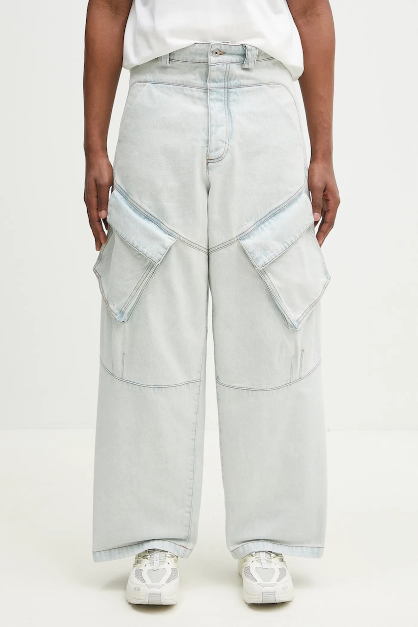 Marcelo Burlon jeans in cotone Bleach Denim Wide Cargo Light Blue