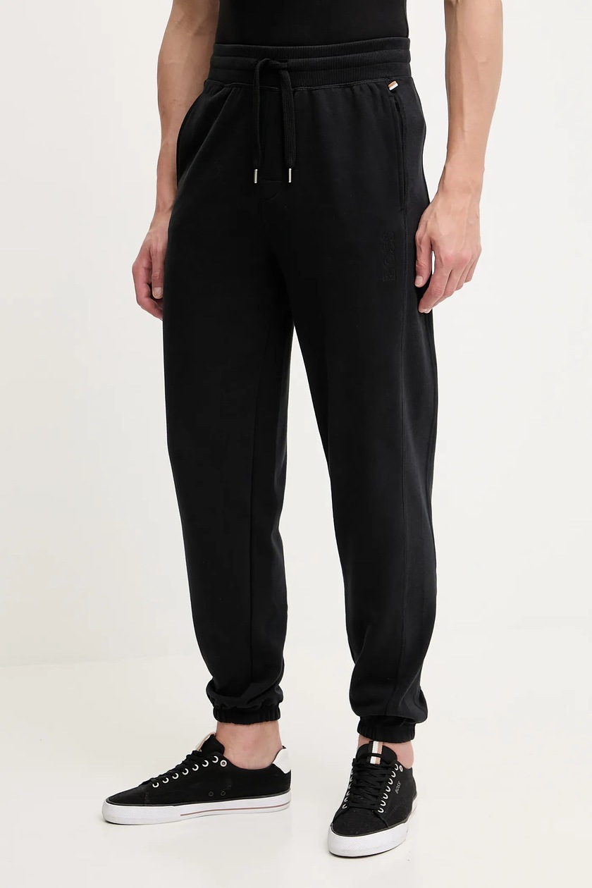 Pantaloni Jogger EA7 Uomo In Cotone Nero - Vita Media, Coulisse, Logo Ricamato