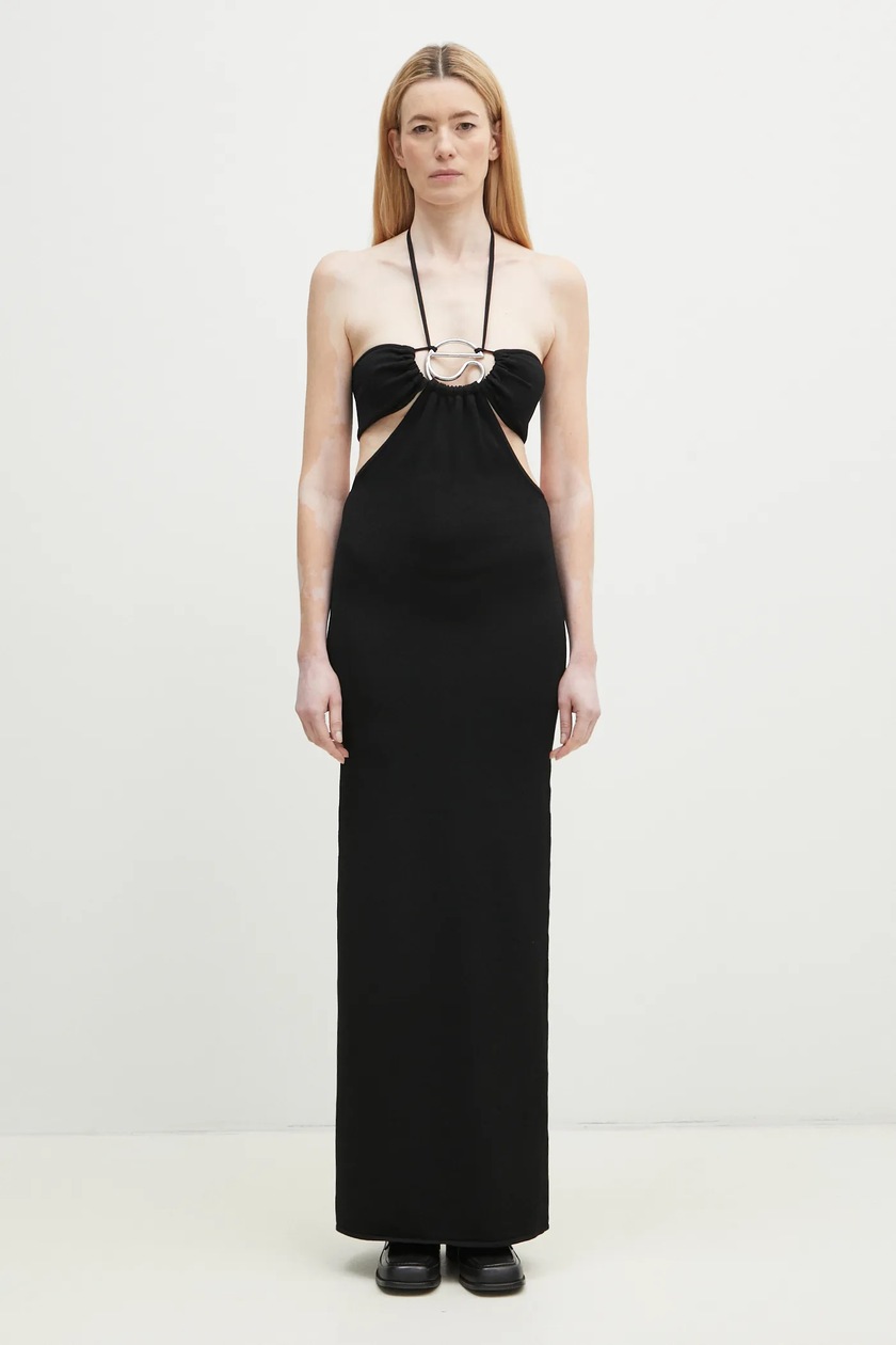 パーティードレス J W ANDERSON DR0446 PG1573 999 Dresses J.W Black JW Anderson dress Shoulder Drape V-Neck Dress black color