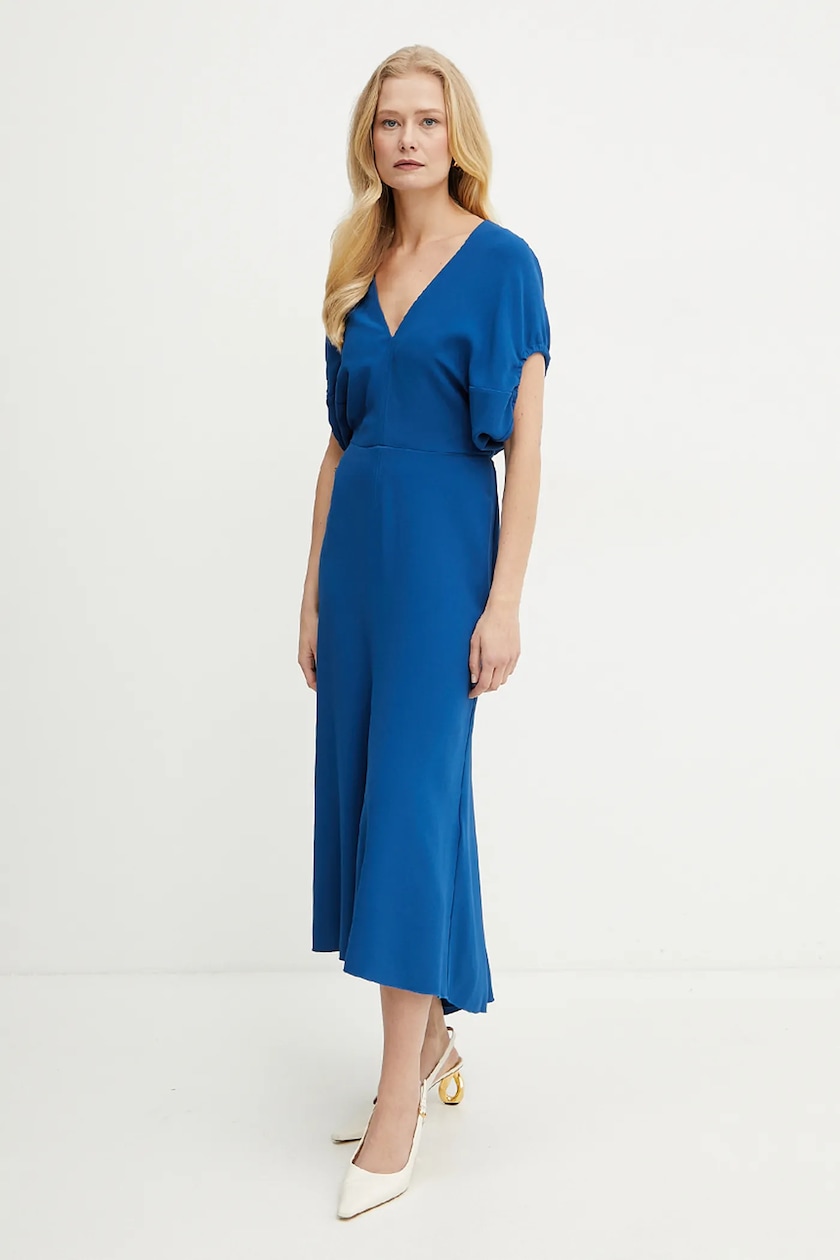 VICTORIA BECKHAM 1225WDR006381A6859 関税送料込 Victoria Beckham sukienka kolor niebieski midi rozkloszowana