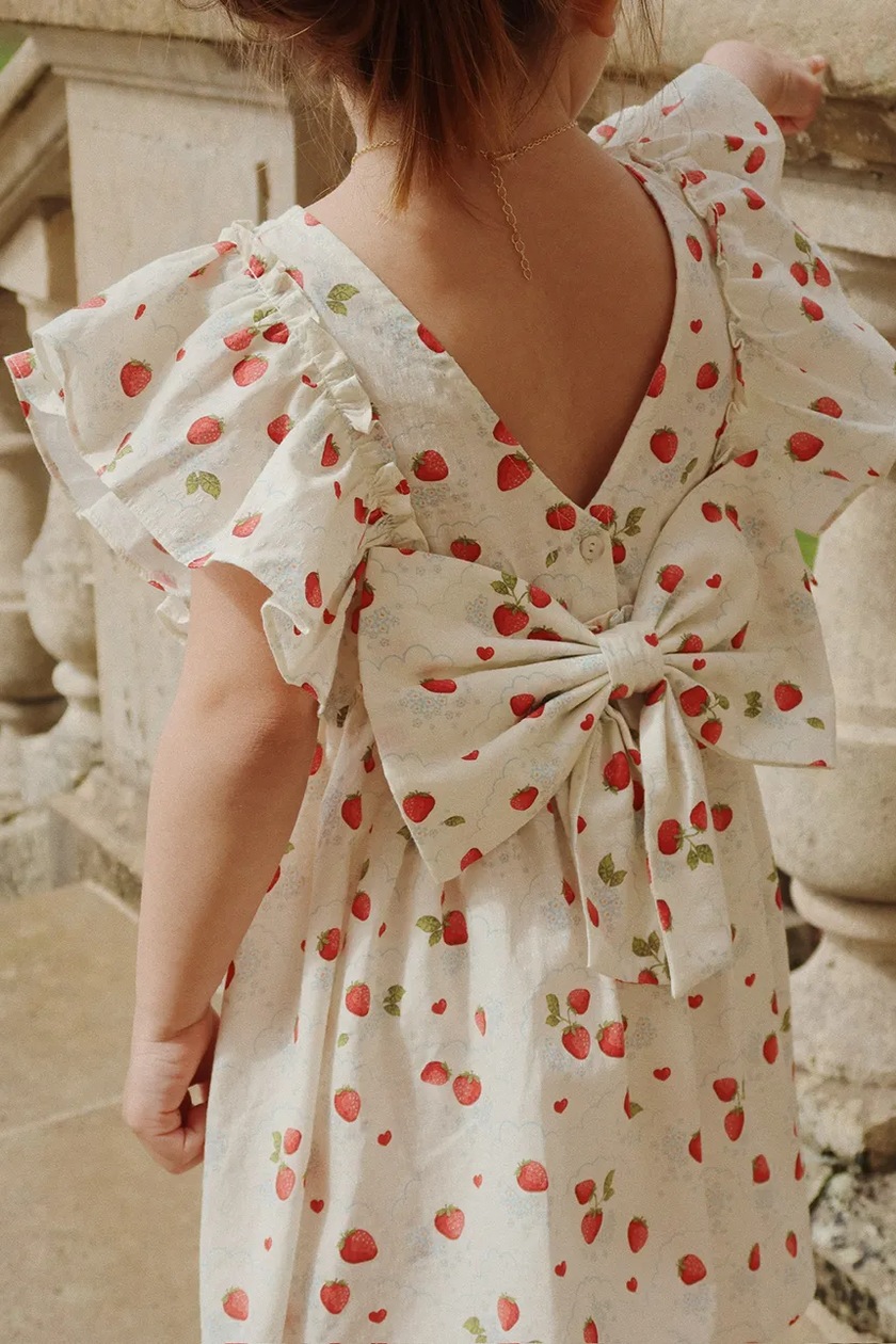 ワンピース Konges Sloejd EVIA LS BOW DRESS 7-8y Konges Slojd Sukienka Evia Ls Bow Gots Cherry Blue Coeur