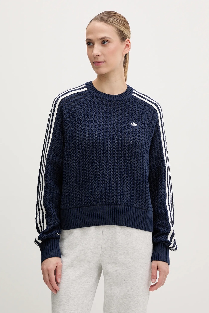 adidas Originals sweter KNITTED CREW damski kolor granatowy ciepły