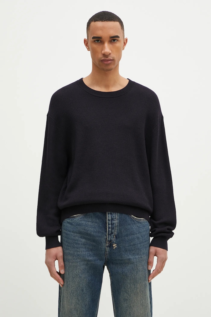 AMBUSH woolen jumper Destroyed Rib Knit Sweater men's navy blue