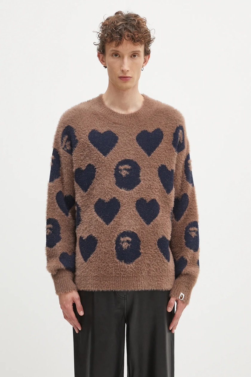 A Bathing Ape wool blend jumper I love bape monogram brown