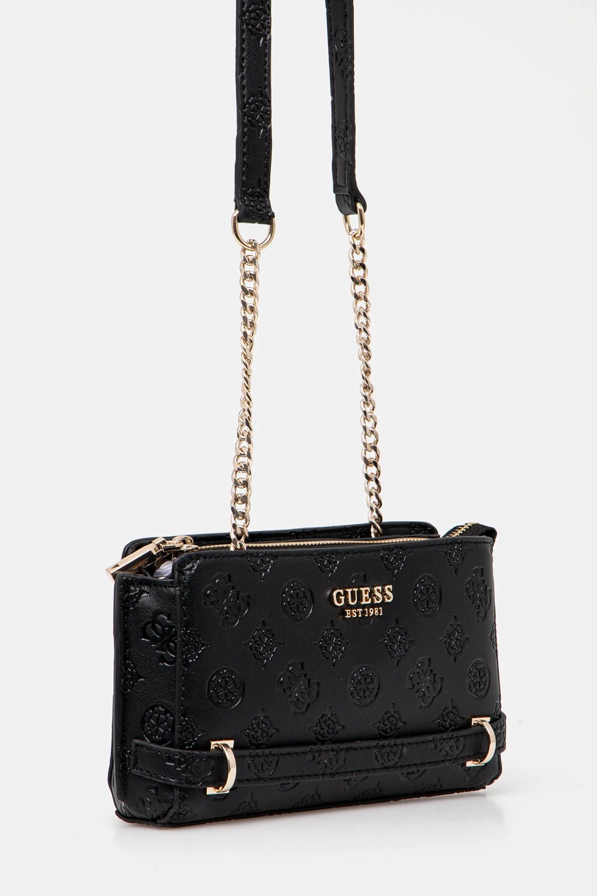 GUESS Damen Umhängetasche – Mini-Tasche Mit Reißverschluss, Geprägtem Logo, 20x12,5x4 Cm, Schwarz