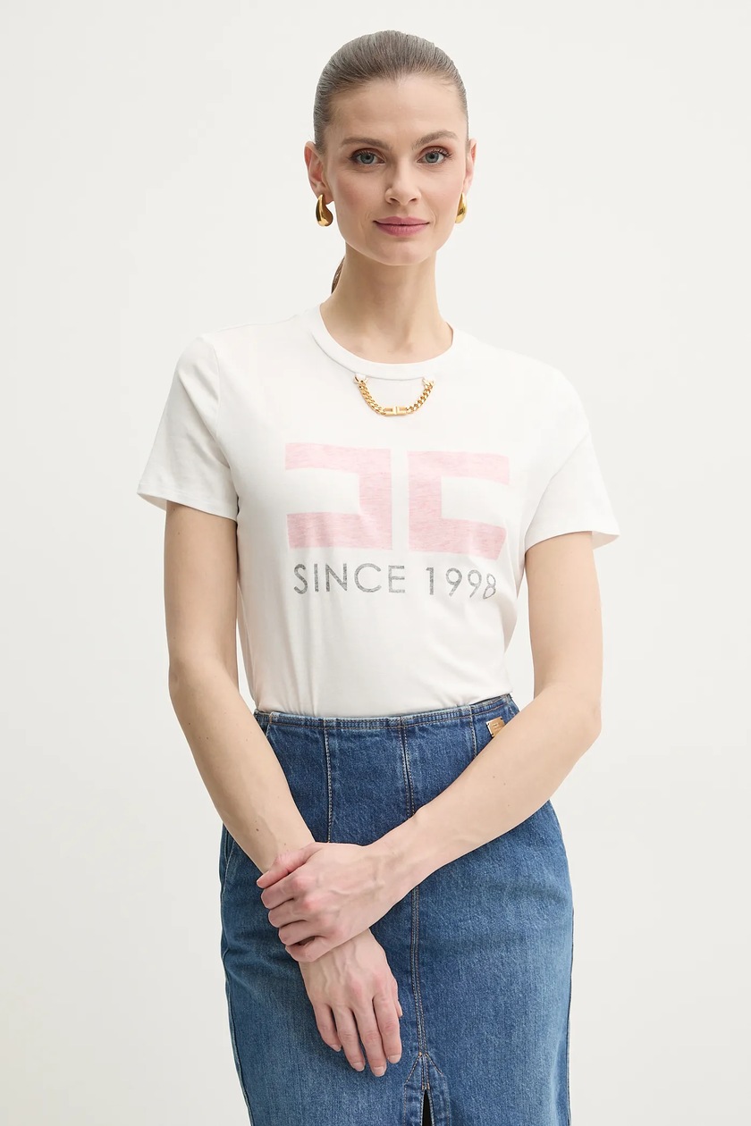 【25-26AW】ELISABETTA FRANCHI コットンジャージーTシャツ ３色 Elisabetta Franchi women's embossed viscose top tk15b42e2
