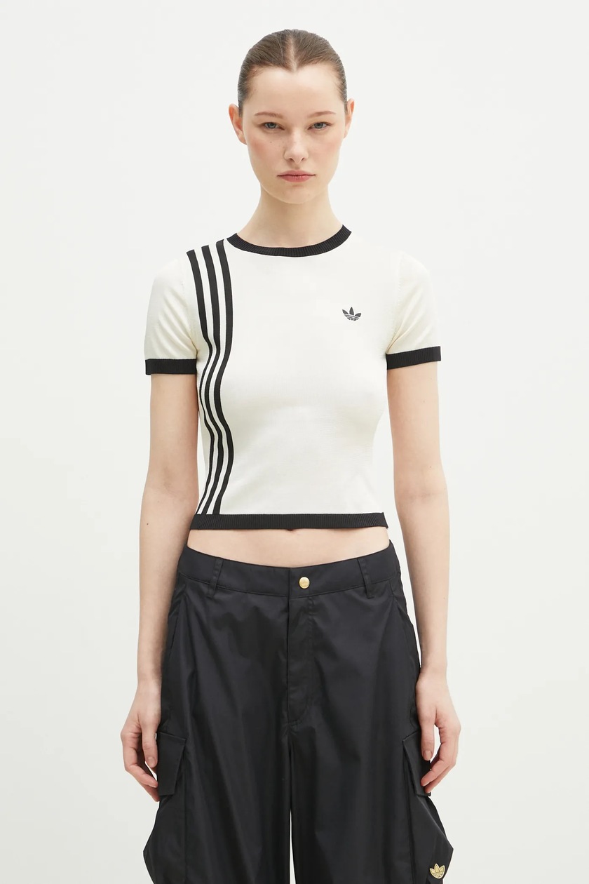 adidas Originals jumper KNITTED 3S TEE women's beige color