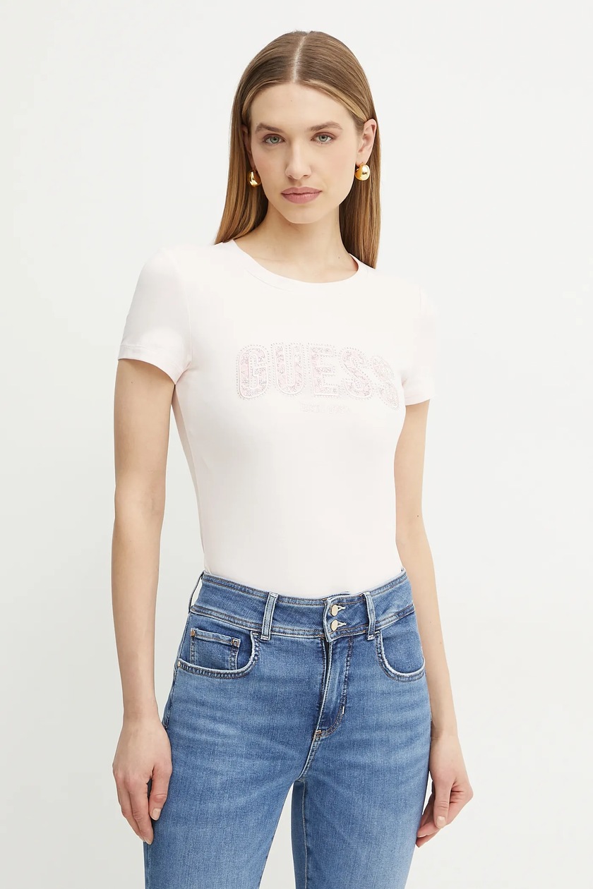 Guess t-shirt bawełniany SUZANNE damski kolor różowy V5RI00