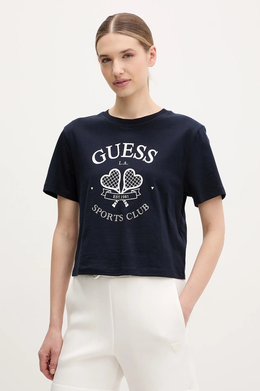 GUESS T-Shirt Donna V5GI03 I3Z14 - Cotone 100%, Taglio Dritto Regolato, Colore Blu, Con Logo Stampato E Ricamato