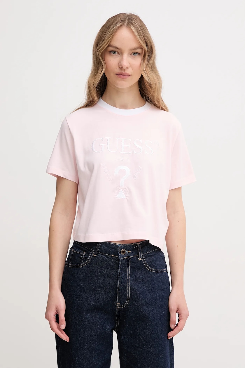 ★ GLOWNY★ 34 BUTTON FLY TEE COTTON CANDY GY25CSLS0030SB Guess t-shirt bawełniany SUZANNE damski kolor różowy V5RI00