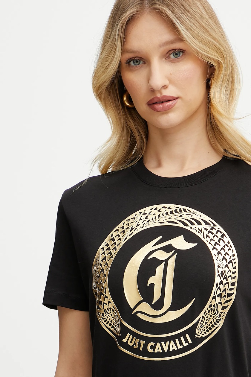 Just Cavalli t-shirt bawełniany damski kolor czarny 78PAHT01