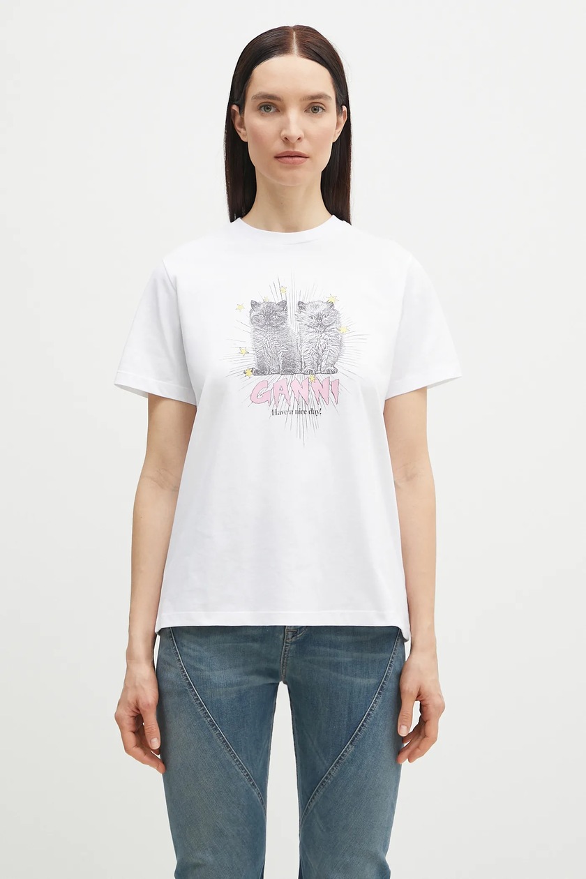 GANNI cotton t-shirt Thin Jersey GoGo Relaxed T-shirt PRM EU