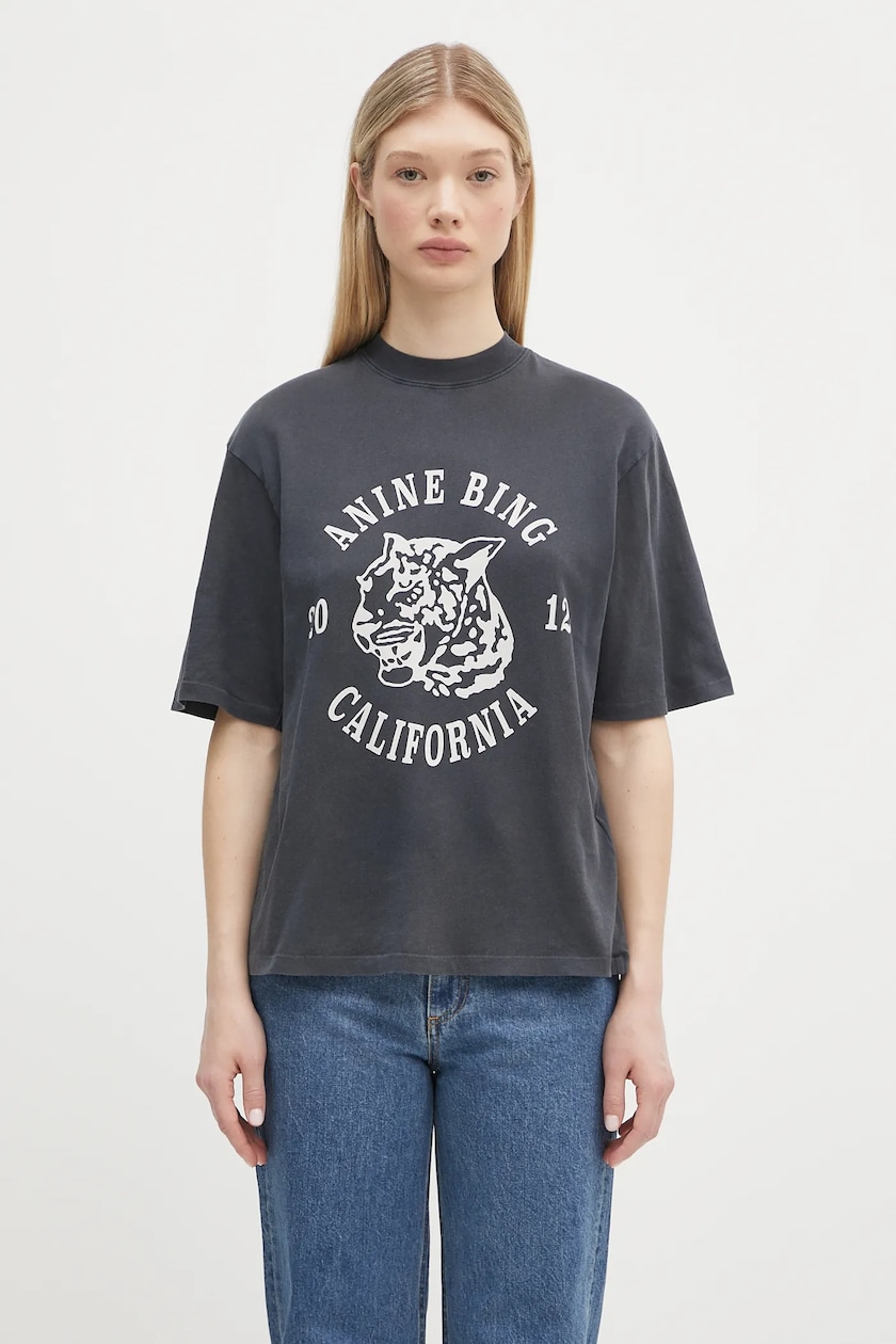 Anine Bing cotton t-shirt Myers Cropped Tee Framed Monogram